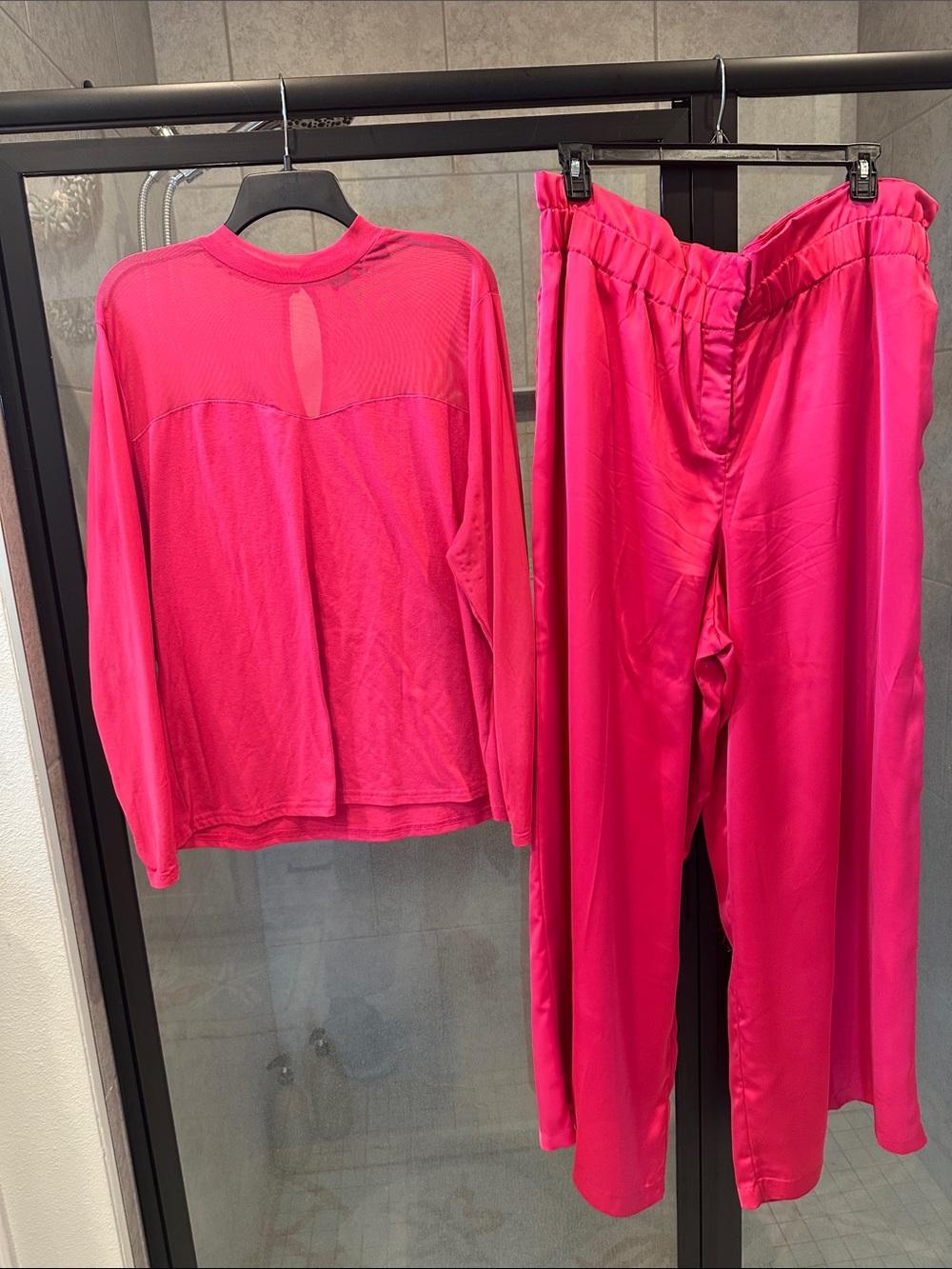 New York & Company Hot Pink Lounge Top and Wide-Leg Pants Set
